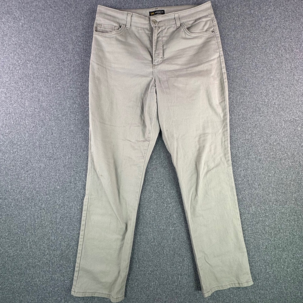 Lee Pants Womens 12 Medium Relaxed Straight Leg Khaki Instantly Slims High Rise